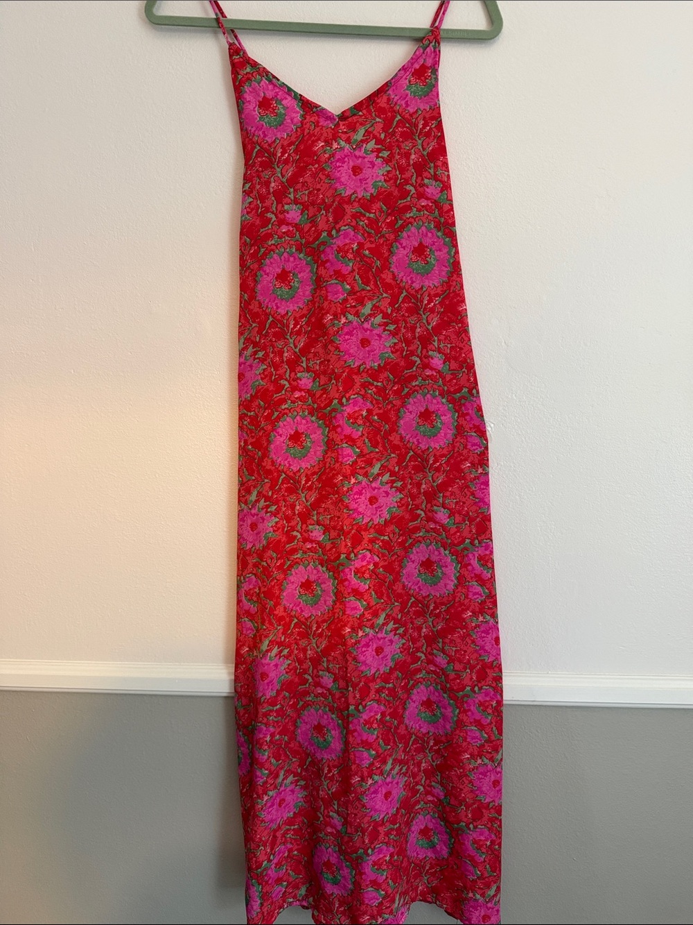 Red Floral Maxi Slip Skirt with Pink Accents